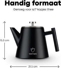 Vatten® - Premium RVS Theepot - Incl. RVS Theefilter - 1L - Zwart - Dubbelwandig -Keukenseries Speciaal Winkel 1077x1200