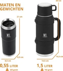 MacGyver RVS Thermoskan 1.5 Ltr – RVS Thermosbeker 0,55 Ltr - Langdurig Warm/koud - Zwart -Keukenseries Speciaal Winkel 1079x1200 1