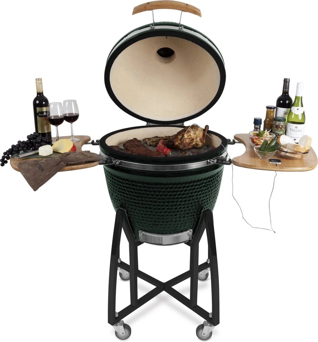 Patton Kamado Houtskool Barbecue - 18" - Grilloppervlak Ø 39 Cm - Met Bluetooth Thermometer - Groen 3 Patton Kamado Houtskool Barbecue - 18" - Grilloppervlak Ø 39 Cm - Met Bluetooth Thermometer - Groen