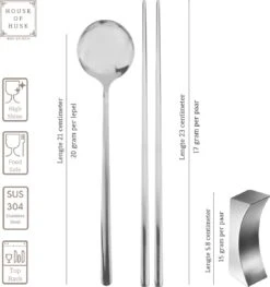 House Of Husk 1 Persoons Chopstick Lepel Set - 1 Paar Metalen Koreaanse Eetstokjes - Inclusief Eetlepel En Houder - RVS - Metaal - Eetstokjes - Koreaans - Vaatwasserbestendig - Sushi Chopsticks - Noodles - Zilver -Keukenseries Speciaal Winkel 1125x1200 1