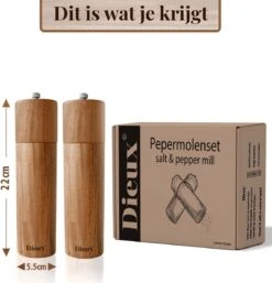 Dieux® - Peper En Zoutmolen Set - Cilinder Vorm - 22CM - Zout Peper Kruiden - 2 Stuks - Acacia Hout - Instelbare Maalgraad - Duurzaam - Luxe Kwaliteit - Hervulbaar - Pepermolen - Zoutmolen - BBQ Accesoires - Pasen -Keukenseries Speciaal Winkel 1152x1200 1