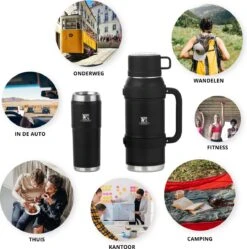 MacGyver RVS Thermoskan 1.5 Ltr – RVS Thermosbeker 0,55 Ltr - Langdurig Warm/koud - Zwart -Keukenseries Speciaal Winkel 1189x1200 3