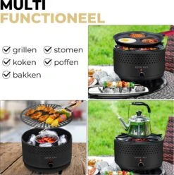 Ozocozy BBQ-ONE Houtskool Tafelbarbecue - Ø30 Cm- Zwart - Incl. Draagtas, Siliconen Bakkwast En RVS-Barbecuetang -Keukenseries Speciaal Winkel 1193x1200