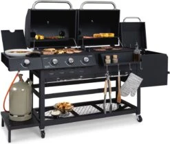 Klarstein Kingsville Double Barbecue - Houtskool- En Gasbarbecue - Smoker BBQ - Inclusief Deksels En Thermometer - Met 2 Roosters - Zwart -Keukenseries Speciaal Winkel 1200x1020 1
