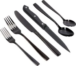 Deleca 6 Persoons Bestekset (36-delig) - Lepels, Messen, Vorken & Steakmessen - Vaatwasserbestendig - Zwart / RVS -Keukenseries Speciaal Winkel 1200x1036 5