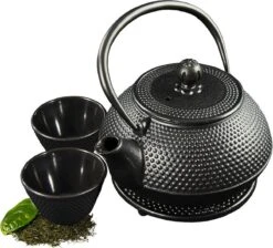 SakuraTea - Theepot Set - 4-delig - Gietijzer - Zwart - 0.8L - 2 Kopjes (100ml) -Keukenseries Speciaal Winkel 1200x1086