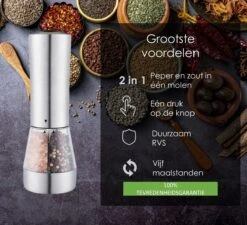 KROMS Peper En Zoutmolen Set - Peper En Zoutmolen Set Elektrisch -2 In 1 - Instelbare Maalgraad - Pepermolen - Zoutmolen - Peper En Zoutmolen Elektrisch -Keukenseries Speciaal Winkel 1200x1094 2