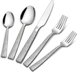 Deleca 6 Persoons Bestekset Deluxe (30-delig) - Vorken, Lepels En Messen - Vaatwasserbestendig - Gehamerd - Zilver / RVS