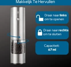 GOV Elektrische Peper- En Zoutmolen RVS XL Oplaadbaar - Automatische Pepermolen -Keukenseries Speciaal Winkel 1200x1121 3