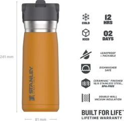 Stanley The IceFlow™ Flip Straw Water Bottle 0,65L - Thermosfles - Saffron -Keukenseries Speciaal Winkel 1200x1170 4
