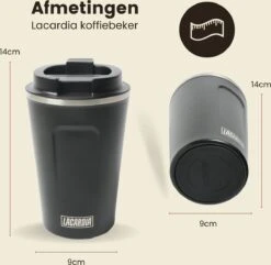 LaCardia Koffiebeker To Go Premium Zwart – Thermosbeker – Theebeker – 380ML – Herbruikbaar -Keukenseries Speciaal Winkel 1200x1171