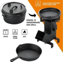 Dutch Mountains Gietijzeren Pannenset 7-delig - Dutch Oven – Braadpan - Grillpan - Hapjespan - Kookset In Houten Transportkist - Deksellifter - Brander -Keukenseries Speciaal Winkel 1200x1185 2