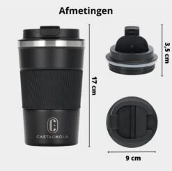 Castagnola Design RVS Koffiebeker To Go - Zwart - 380ml - Thermosbeker - Theebeker -Keukenseries Speciaal Winkel 1200x1191