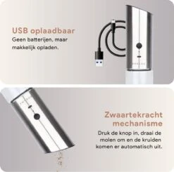 DODANA Premium Peper - & Zoutmolen Elektrisch - 1 Stuk - Pepermolen - Zoutmolen - Oplaadbaar - USB - Elektrische Pepermolen - RVS - Zwaartekracht Functie - LED Lamp - Nl Handleiding - Incl Borsteltje -Keukenseries Speciaal Winkel 1200x1192 4