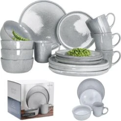 Excellent Serviesset - Servies - 16 Stuks - Aardewerk - Grijs -Keukenseries Speciaal Winkel 1200x1193 1