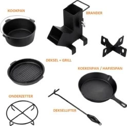 Dutch Mountains Gietijzeren Pannenset 7-delig - Dutch Oven – Braadpan - Grillpan - Hapjespan - Kookset In Houten Transportkist - Deksellifter - Brander -Keukenseries Speciaal Winkel 1200x1197 3