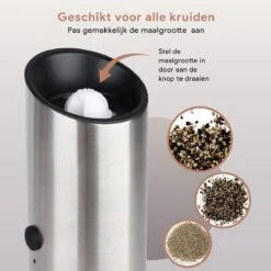 DODANA Premium Peper - & Zoutmolen Elektrisch - 1 Stuk - Pepermolen - Zoutmolen - Oplaadbaar - USB - Elektrische Pepermolen - RVS - Zwaartekracht Functie - LED Lamp - Nl Handleiding - Incl Borsteltje -Keukenseries Speciaal Winkel 1200x1199 10
