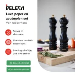 Deleca Luxe Peper En Zoutmolen Set - Met Geschenkdoos - Zout / Pepermolen - Rubberhout - Zwart & Goud -Keukenseries Speciaal Winkel 1200x1200 1028