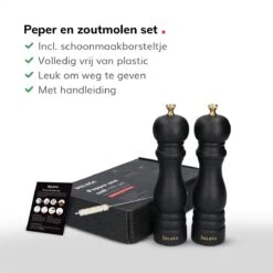 Deleca Luxe Peper En Zoutmolen Set - Met Geschenkdoos - Zout / Pepermolen - Rubberhout - Zwart & Goud -Keukenseries Speciaal Winkel 1200x1200 1032
