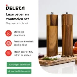 Deleca Luxe Peper En Zoutmolen Set - Zout / Pepermolen - Handmatig - Met Navul Lepel & Geschenkdoos - Acacia Hout - Rond -Keukenseries Speciaal Winkel 1200x1200 1036