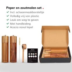 Deleca Luxe Peper En Zoutmolen Set - Zout / Pepermolen - Handmatig - Met Navul Lepel & Geschenkdoos - Acacia Hout - Rond -Keukenseries Speciaal Winkel 1200x1200 1042