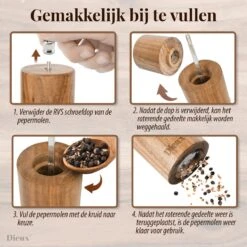 Dieux® - Peper En Zoutmolen Set - Cilinder Vorm - 22CM - Zout Peper Kruiden - 2 Stuks - Acacia Hout - Instelbare Maalgraad - Duurzaam - Luxe Kwaliteit - Hervulbaar - Pepermolen - Zoutmolen - BBQ Accesoires - Pasen -Keukenseries Speciaal Winkel 1200x1200 1048