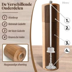 Dieux® - Peper En Zoutmolen Set - Cilinder Vorm - 22CM - Zout Peper Kruiden - 2 Stuks - Acacia Hout - Instelbare Maalgraad - Duurzaam - Luxe Kwaliteit - Hervulbaar - Pepermolen - Zoutmolen - BBQ Accesoires - Pasen -Keukenseries Speciaal Winkel 1200x1200 1050