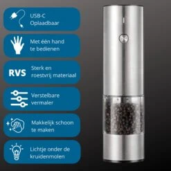 GOV Elektrische Peper- En Zoutmolen RVS XL Oplaadbaar - Automatische Pepermolen -Keukenseries Speciaal Winkel 1200x1200 1053