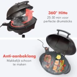 KitchenBrothers Elektrische BBQ - Met Grillplaat - Anti-aanbaklaag - Incl. Plank/Houders - Grilloppervlak 46,5x33,8cm - Tot 300°C - 2400W - Zwart -Keukenseries Speciaal Winkel 1200x1200 209