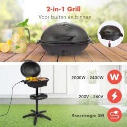 KitchenBrothers Elektrische BBQ - Met Grillplaat - Anti-aanbaklaag - Incl. Plank/Houders - Grilloppervlak 46,5x33,8cm - Tot 300°C - 2400W - Zwart -Keukenseries Speciaal Winkel 1200x1200 210