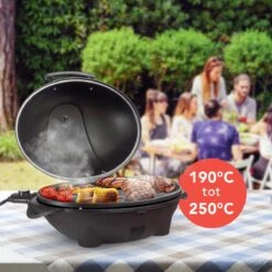 KitchenBrothers Elektrische BBQ - Met Grillplaat - Anti-aanbaklaag - Incl. Plank/Houders - Grilloppervlak 46,5x33,8cm - Tot 300°C - 2400W - Zwart -Keukenseries Speciaal Winkel 1200x1200 214