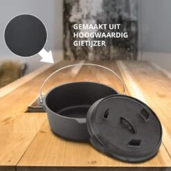 Dutch Mountains Gietijzeren Pannenset 7-delig - Dutch Oven – Braadpan - Grillpan - Hapjespan - Kookset In Houten Transportkist - Deksellifter - Brander -Keukenseries Speciaal Winkel 1200x1200 319