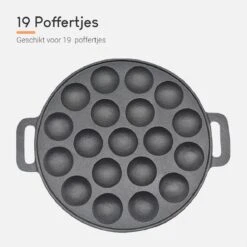 Ocina Poffertjespan – Combo Pack – 19 Poffertjes – Poffertjesmaker – Poffertjespan Inductie – Poffertjespan Electrisch – Gietijzeren Pan - Inclusief Doseerfles, Handvaten, 6x Poffertjesvorken En Invetkwast – Gratis Receptenboek -Keukenseries Speciaal Winkel 1200x1200 715