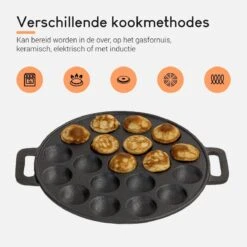 Ocina Poffertjespan – Combo Pack – 19 Poffertjes – Poffertjesmaker – Poffertjespan Inductie – Poffertjespan Electrisch – Gietijzeren Pan - Inclusief Doseerfles, Handvaten, 6x Poffertjesvorken En Invetkwast – Gratis Receptenboek -Keukenseries Speciaal Winkel 1200x1200 716