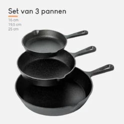 Ocina Gietijzeren Pan – Set Van 3 Stuks – ø25cm, ø19.5cm En ø16cm - Skillet - Koekenpan – Hapjespan – Koekenpan Inductie – Koekenpannenset - Gietijzeren Pan Bbq - Gietijzer - Incl. Receptenboek -Keukenseries Speciaal Winkel 1200x1200 788