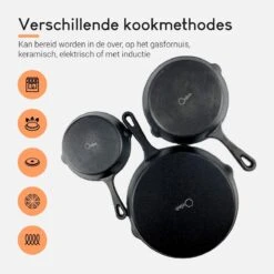 Ocina Gietijzeren Pan – Set Van 3 Stuks – ø25cm, ø19.5cm En ø16cm - Skillet - Koekenpan – Hapjespan – Koekenpan Inductie – Koekenpannenset - Gietijzeren Pan Bbq - Gietijzer - Incl. Receptenboek -Keukenseries Speciaal Winkel 1200x1200 789