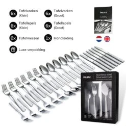Deleca 6 Persoons Bestekset Deluxe (30-delig) - Vorken, Lepels En Messen - Vaatwasserbestendig - Gehamerd - Zilver / RVS -Keukenseries Speciaal Winkel 1200x1200 949