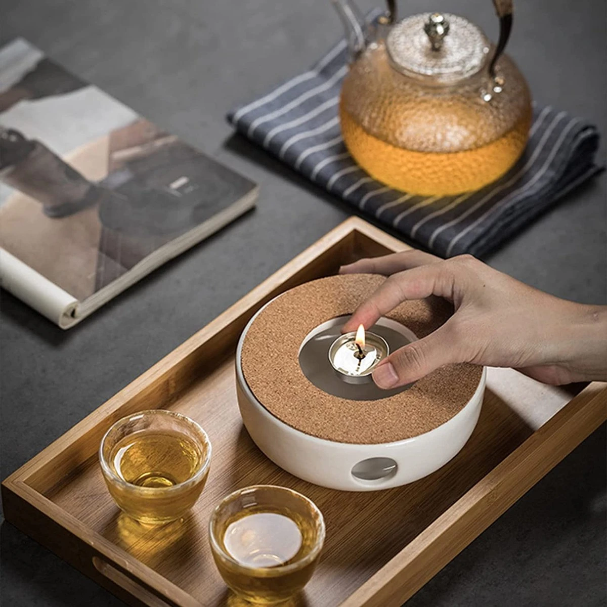 ConBlom Keramische Theepot, Warmer, Theewarmer, Koffiewarmer, Stoofje, Met Kurk-stoofje, Theepot Basis, Theefornuis, Melkwarmer Voor Thuis, Café, Theemelk (zonder Kaars En Theepot) 4 ConBlom Keramische Theepot, Warmer, Theewarmer, Koffiewarmer, Stoofje, Met Kurk-stoofje, Theepot Basis, Theefornuis, Melkwarmer Voor Thuis, Café, Theemelk (zonder Kaars En Theepot) - Afbeelding 2