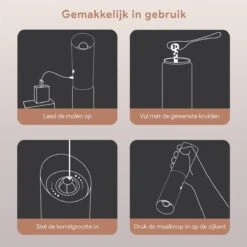 DODANA Premium Peper - & Zoutmolen Elektrisch - 1 Stuk - Pepermolen - Zoutmolen - Oplaadbaar - USB - Elektrische Pepermolen - RVS - Zwaartekracht Functie - LED Lamp - Nl Handleiding - Incl Borsteltje -Keukenseries Speciaal Winkel 1200x1200 976