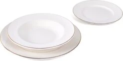 LeRijn® Serviesset Deventer 6 Persoons - 18 Delig - Licht Crème Wit Met Gouden Rand En Motief - Dinerborden - Soepborden - Dessertborden - Borden Servies - Bordenset -Keukenseries Speciaal Winkel 1200x598