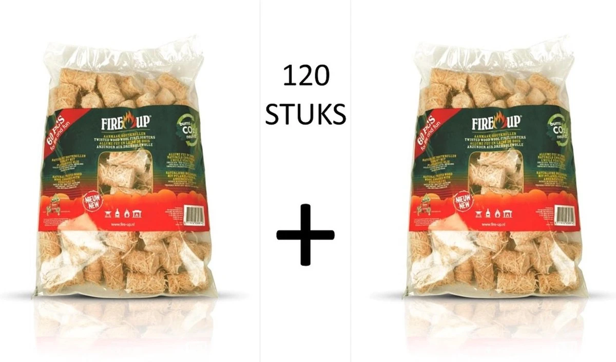 Fire-Up Aanmaak Houtkrullen - 2 Zakken Van 60 Stuks - (120 Stuks!) 3 Fire-Up Aanmaak Houtkrullen - 2 Zakken Van 60 Stuks - (120 Stuks!)