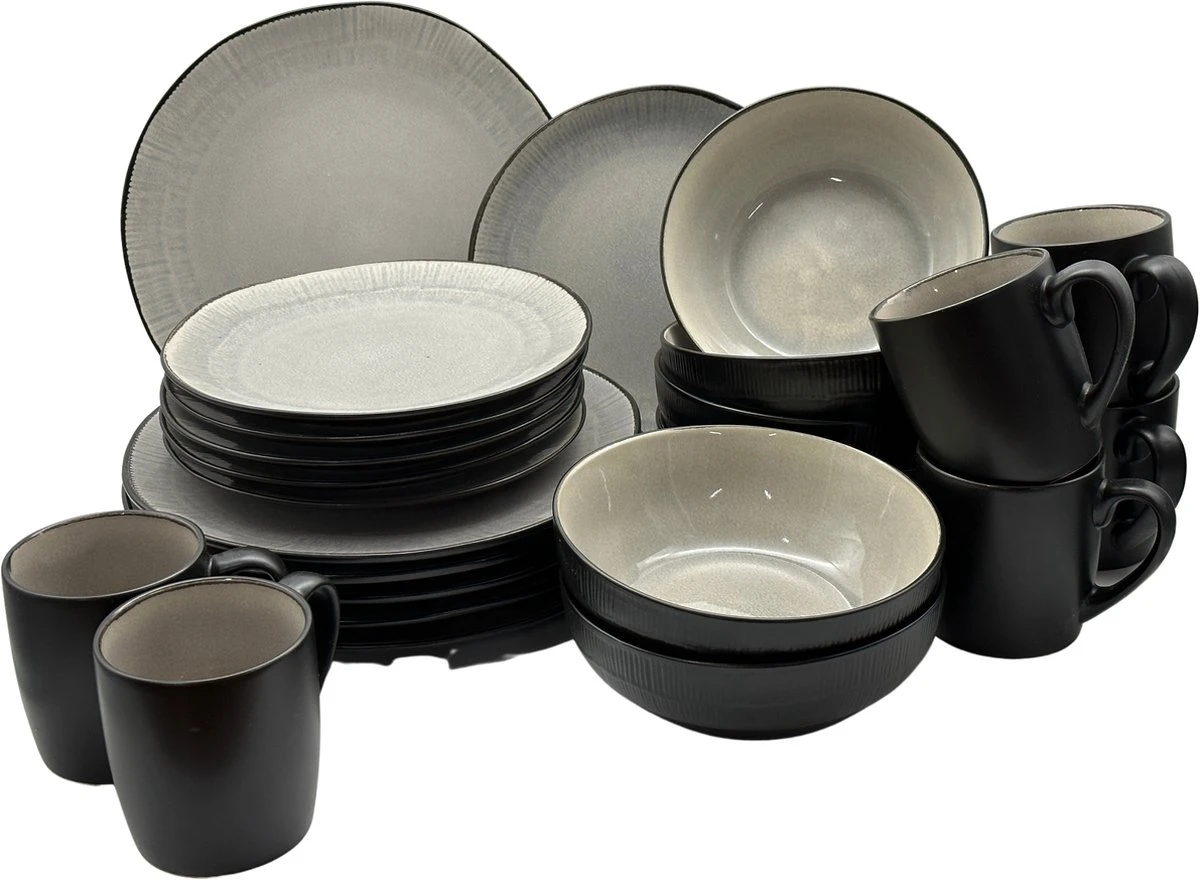 Serviesset 6 Personen - Evia Glacé - Lichgrijs / Zwart - 24-delig 3 Serviesset 6 Personen - Evia Glacé - Lichgrijs / Zwart - 24-delig