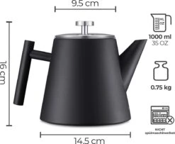 Silberthal - Theepot Met Filter - 1 L - RVS Dubbelwandig - Zwart - Cadeau -Keukenseries Speciaal Winkel 1200x986