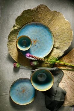 Palmer Serviesset Lotus Stoneware 6-persoons 24-delig Zwart Turquoise -Keukenseries Speciaal Winkel 800x1200 2